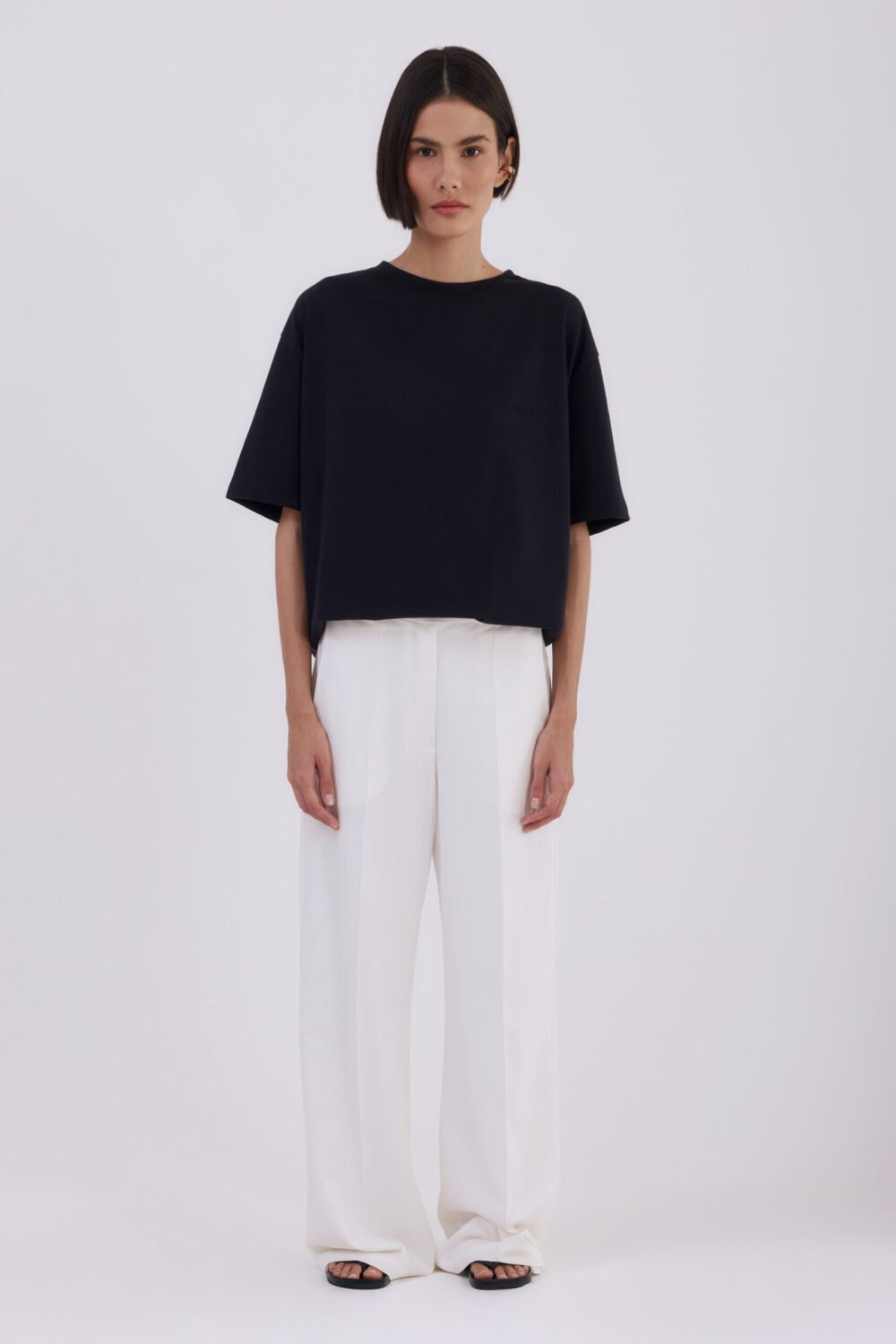 CALÇA RETA TUXEDO OFF-WHITE